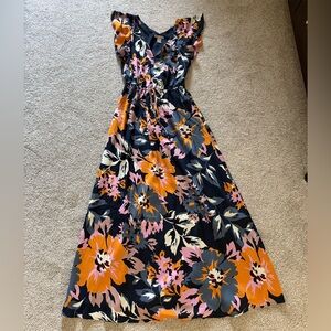 H&M Navy Maxi Dress with Orange & Pink Floral Print